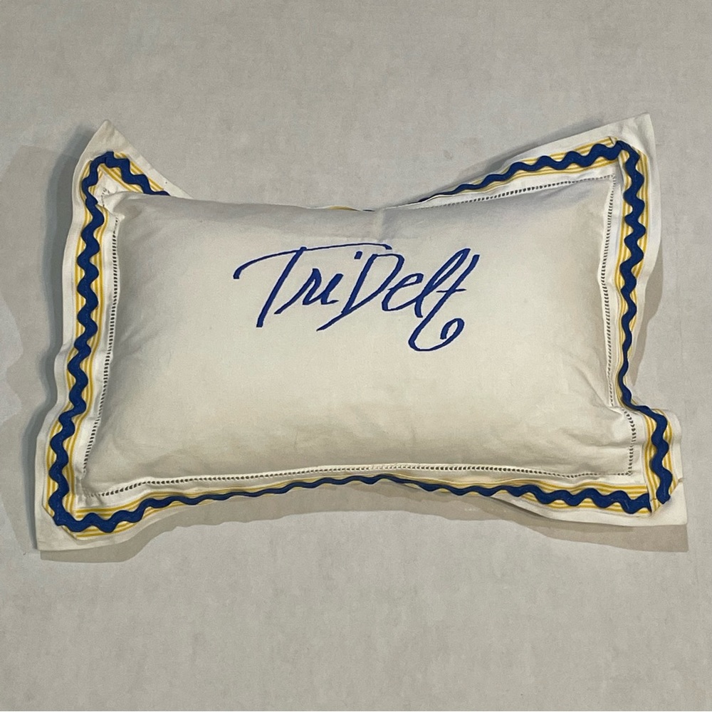Handmade? Tri Delta Delta Delta Sorority Blue Gold Embroidered Throw Pillow